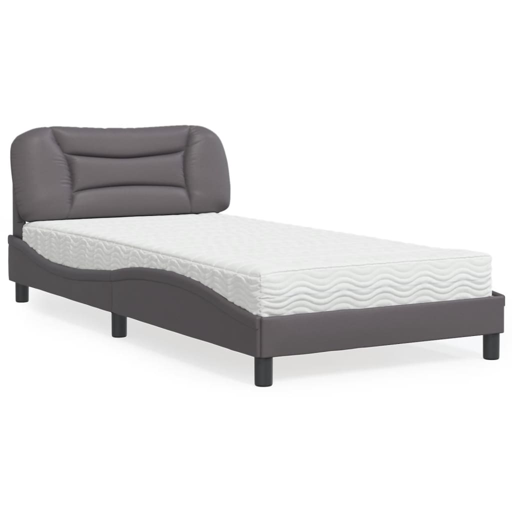 Bed with Mattress "Hvar" Grey 100x200 cm Faux Leather