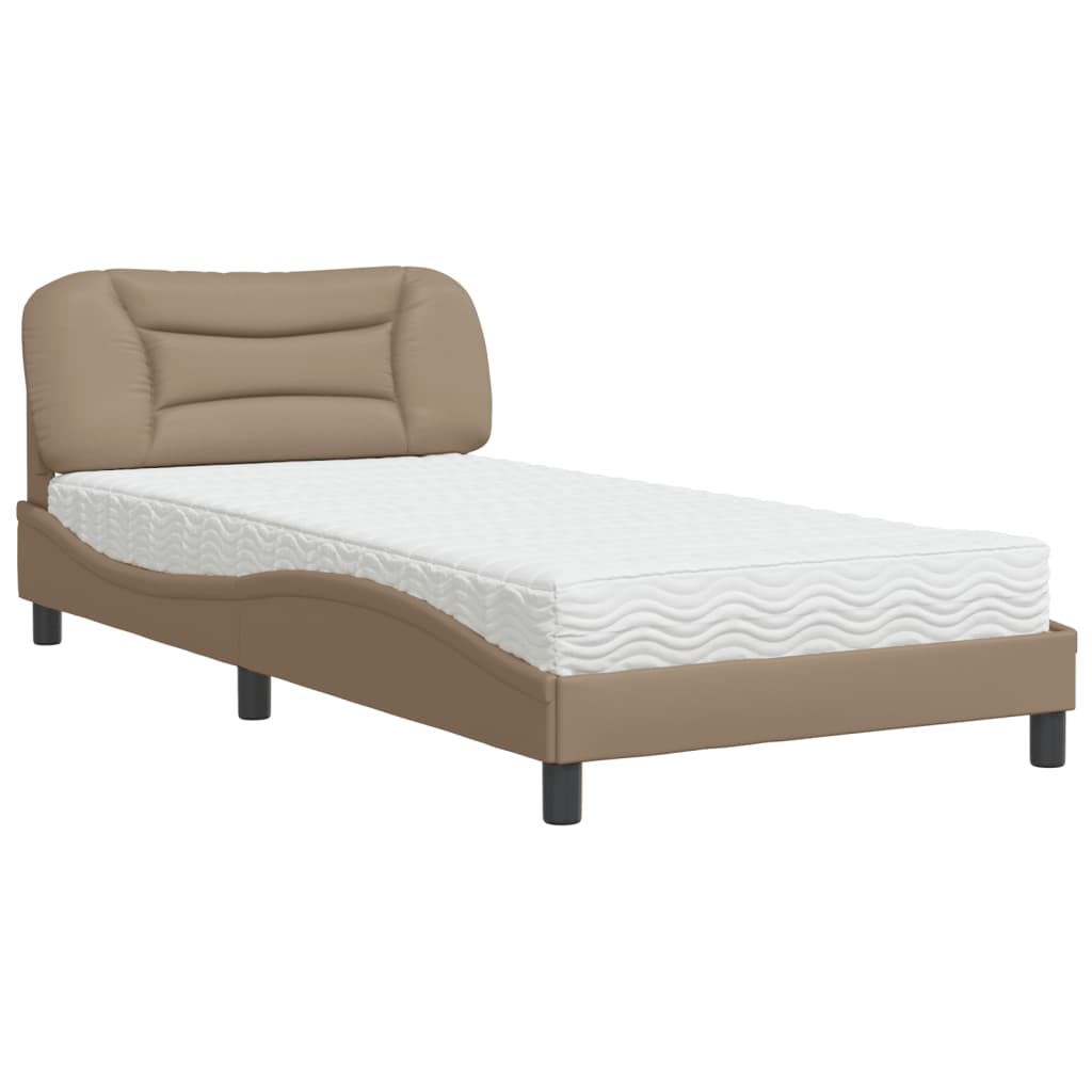 Bed with Mattress "Hvar" Cappuccino 100x200 cm Faux Leather