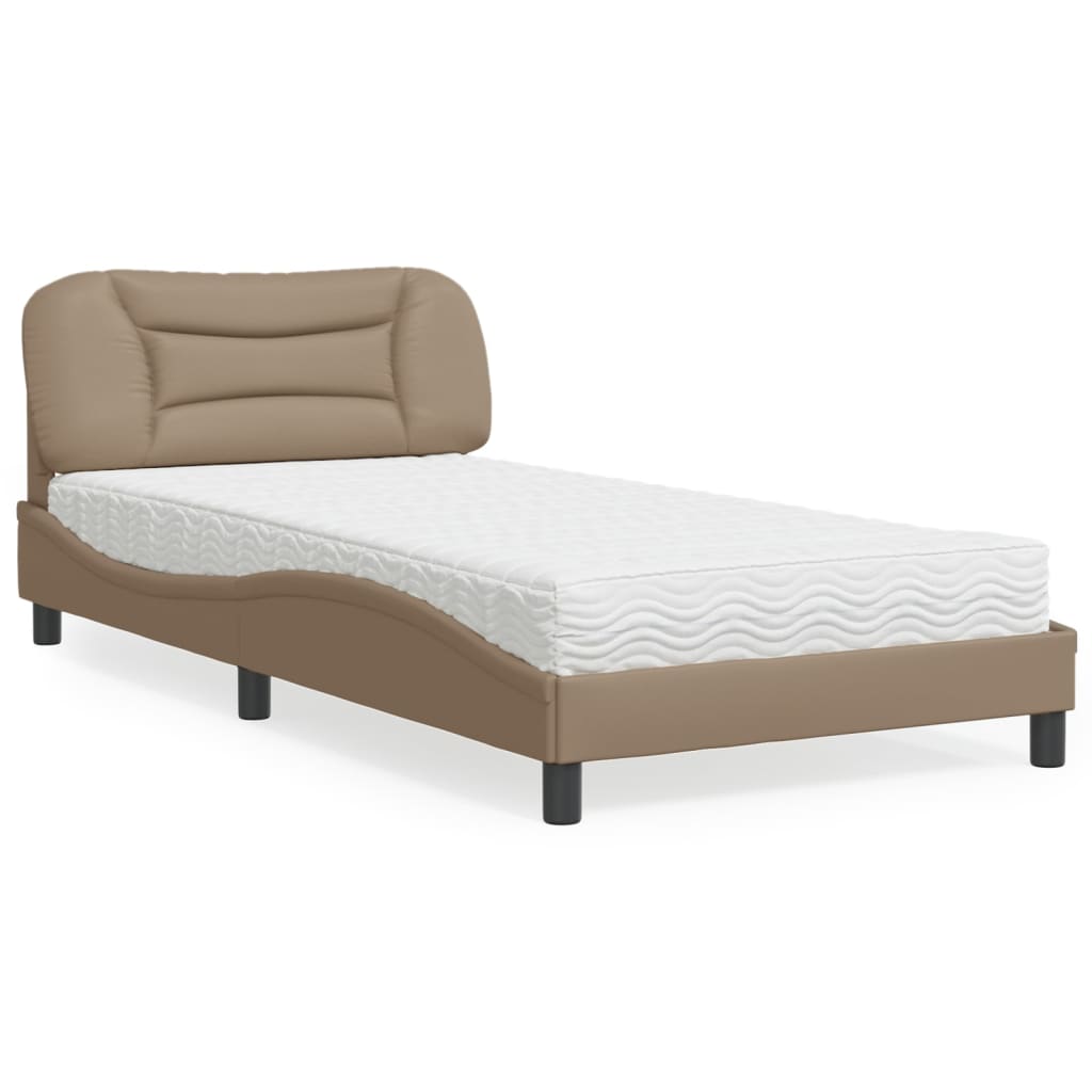 Bed with Mattress "Hvar" Cappuccino 100x200 cm Faux Leather