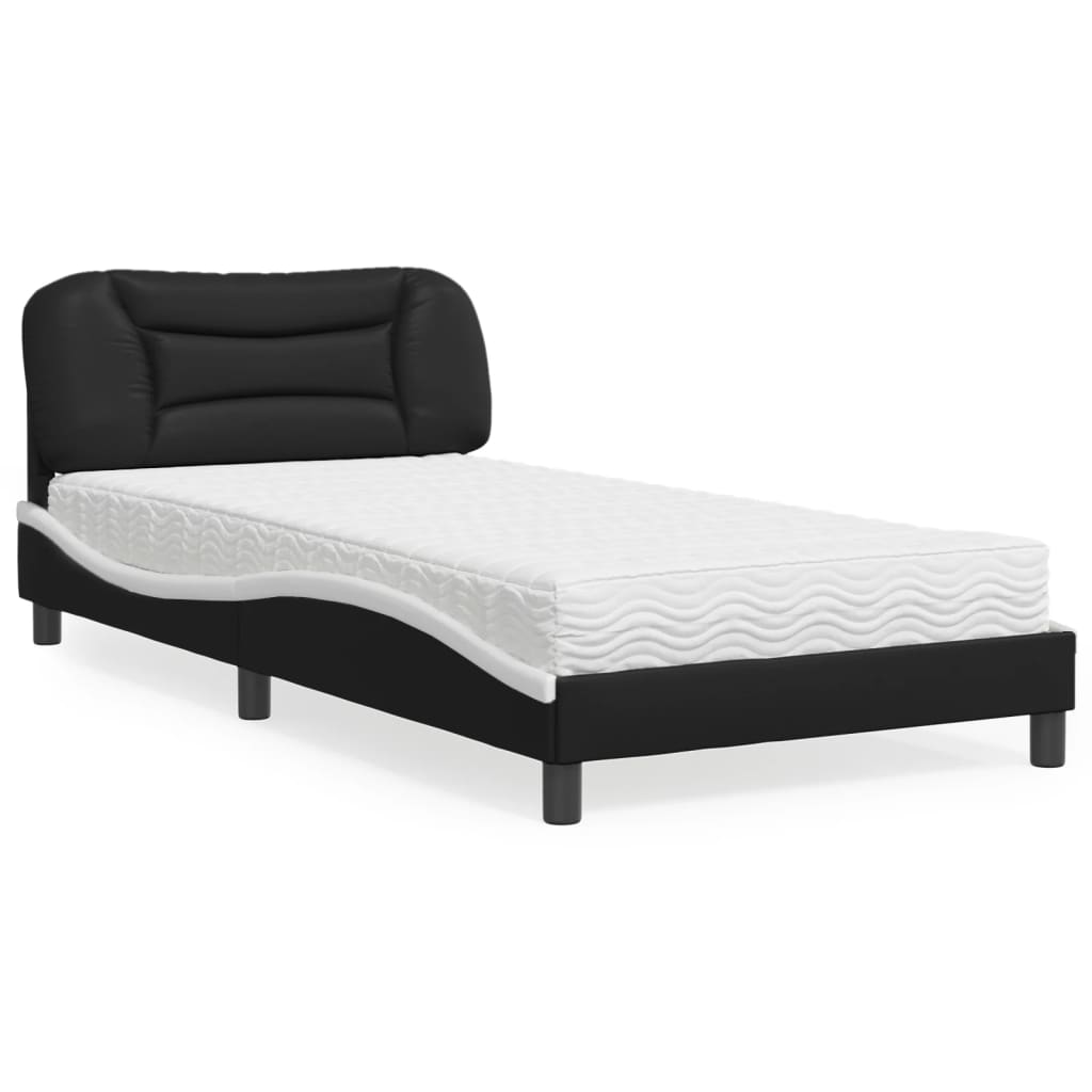 Bed with Mattress "Hvar" Black and White 100x200 cm Faux Leather