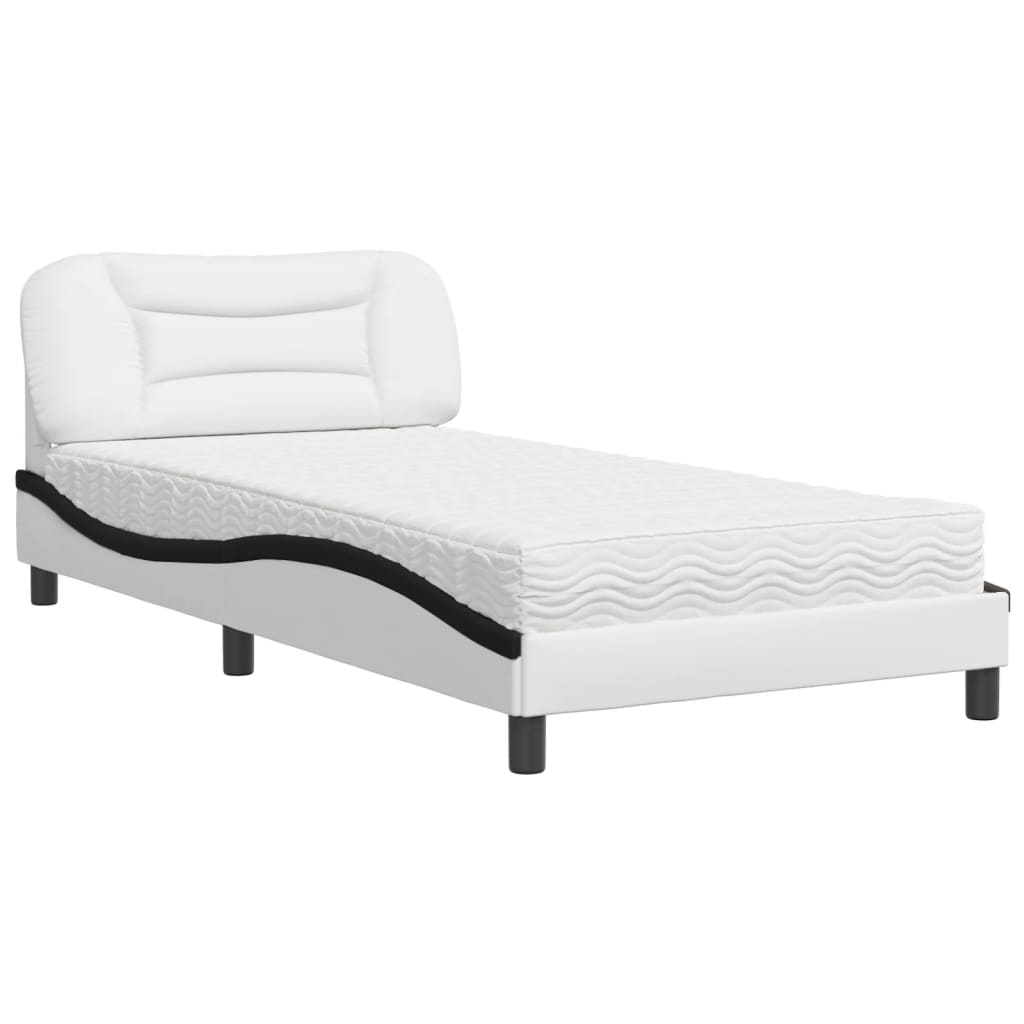 Bed with Mattress "Hvar" White and Black 100x200 cm Faux Leather