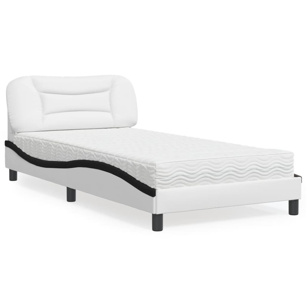 Bed with Mattress "Hvar" White and Black 100x200 cm Faux Leather