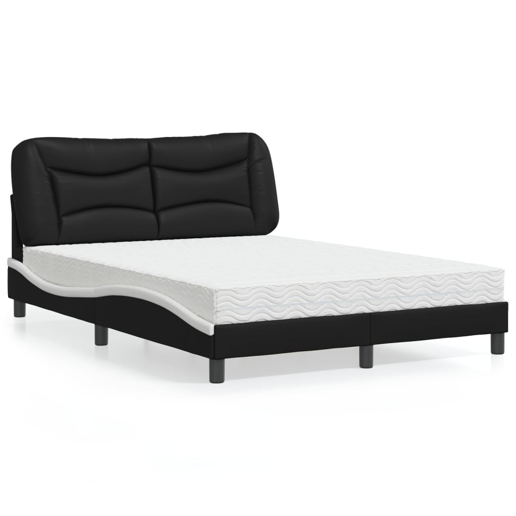 Bed with Mattress "Hvar" Black and White 120x200 cm Faux Leather