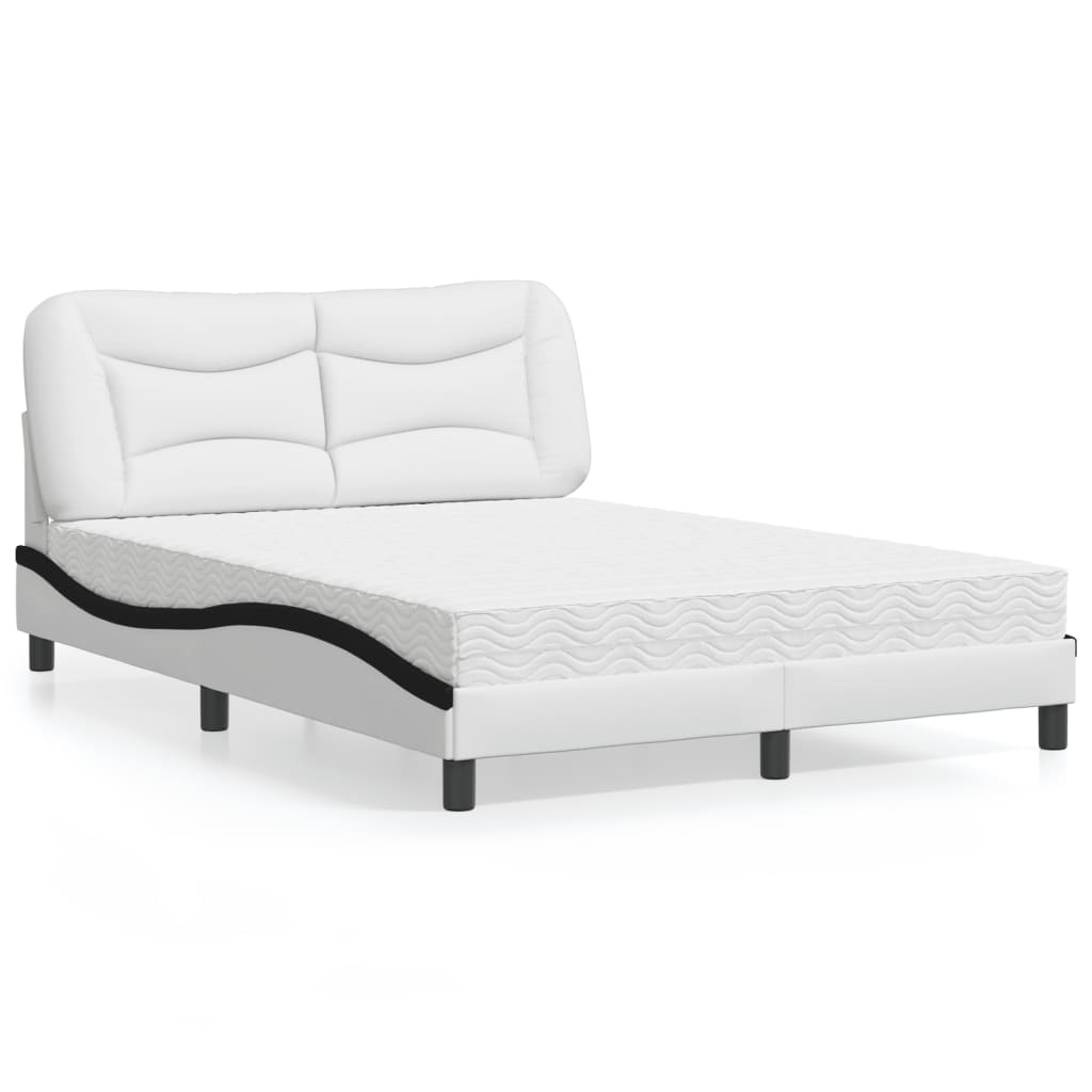 Bed with Mattress "Hvar" White and Black 120x200 cm Faux Leather