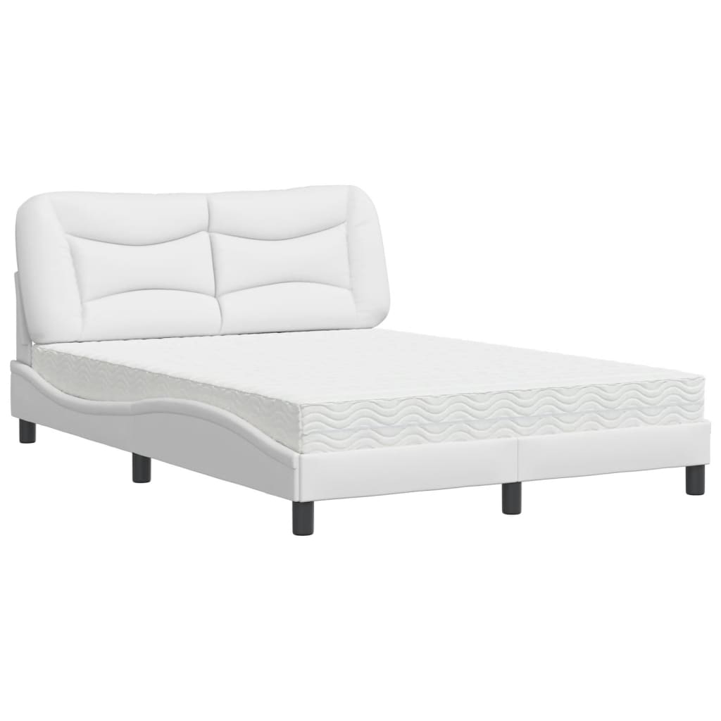 Bed with Mattress "Hvar" White 140x190 cm Faux Leather