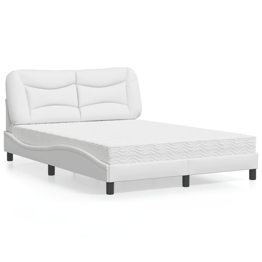 Bed with Mattress "Hvar" White 140x190 cm Faux Leather