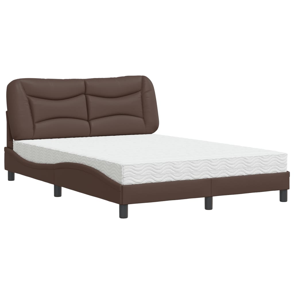 Bed with Mattress "Hvar" Brown 140x190 cm Faux Leather
