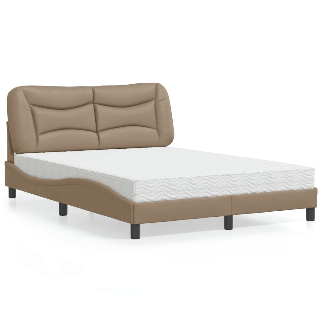 Bed with Mattress "Hvar" Cappuccino 140x190 cm Faux Leather