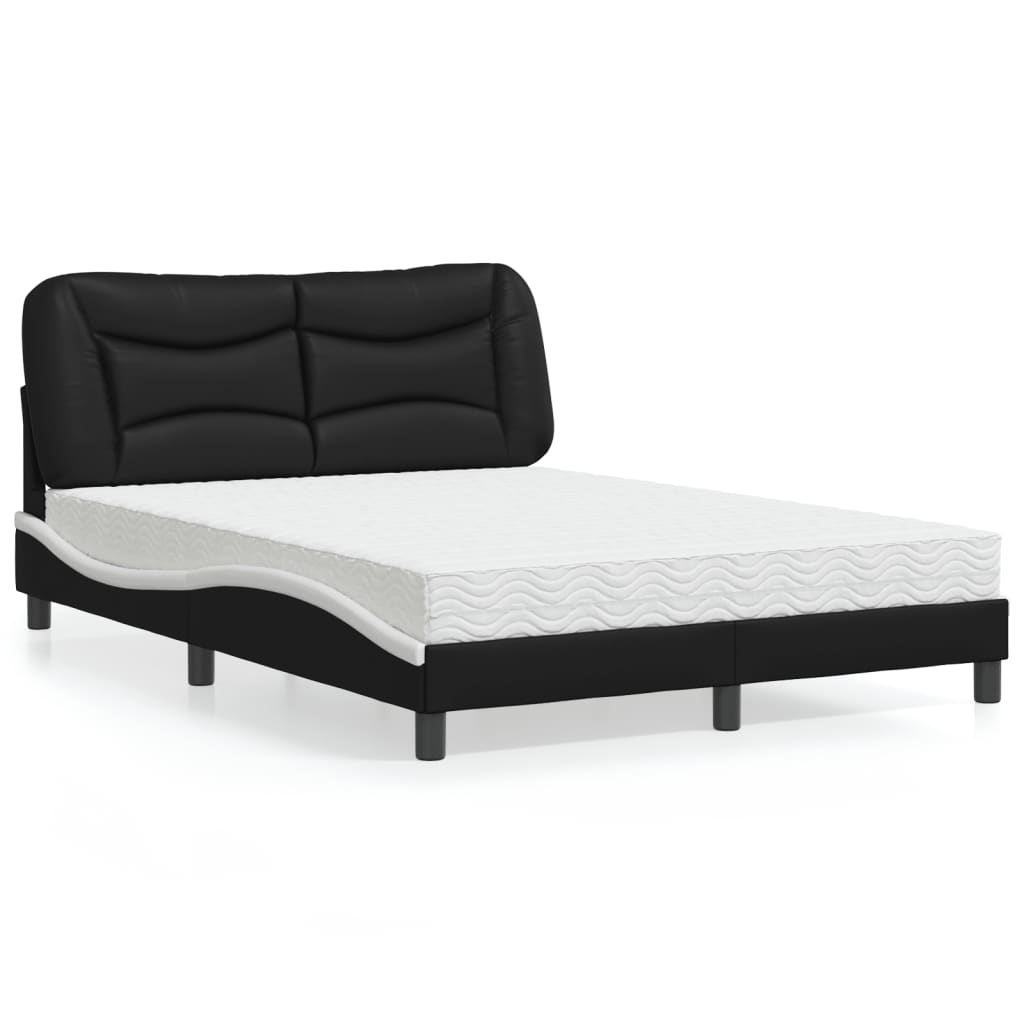 Bed with Mattress "Hvar" Black and White 140x190 cm Faux Leather