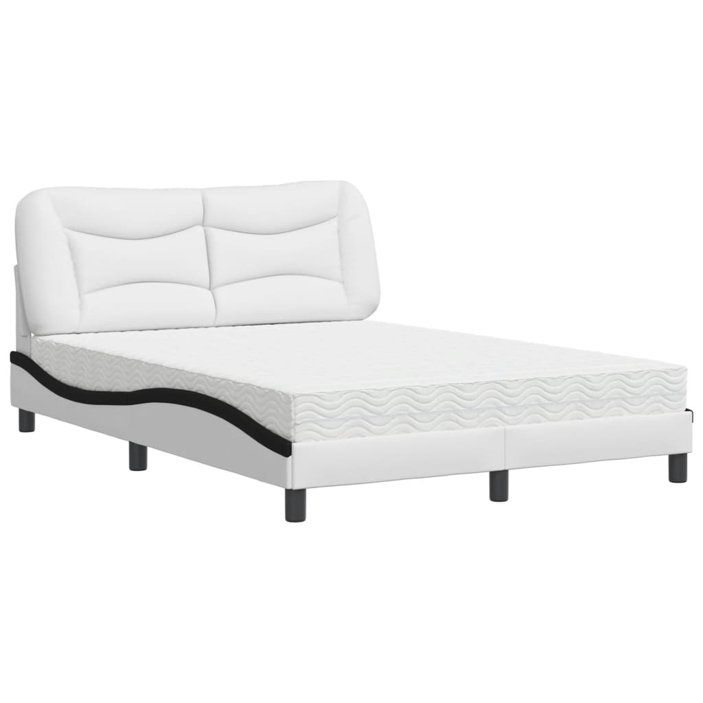 Bed with Mattress "Hvar" White and Black 140x190 cm Faux Leather