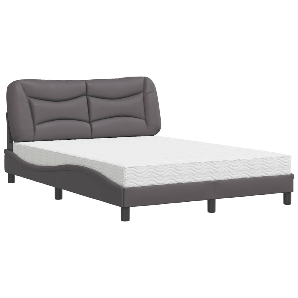 Bed with Mattress "Hvar" Grey 140x200 cm Faux Leather