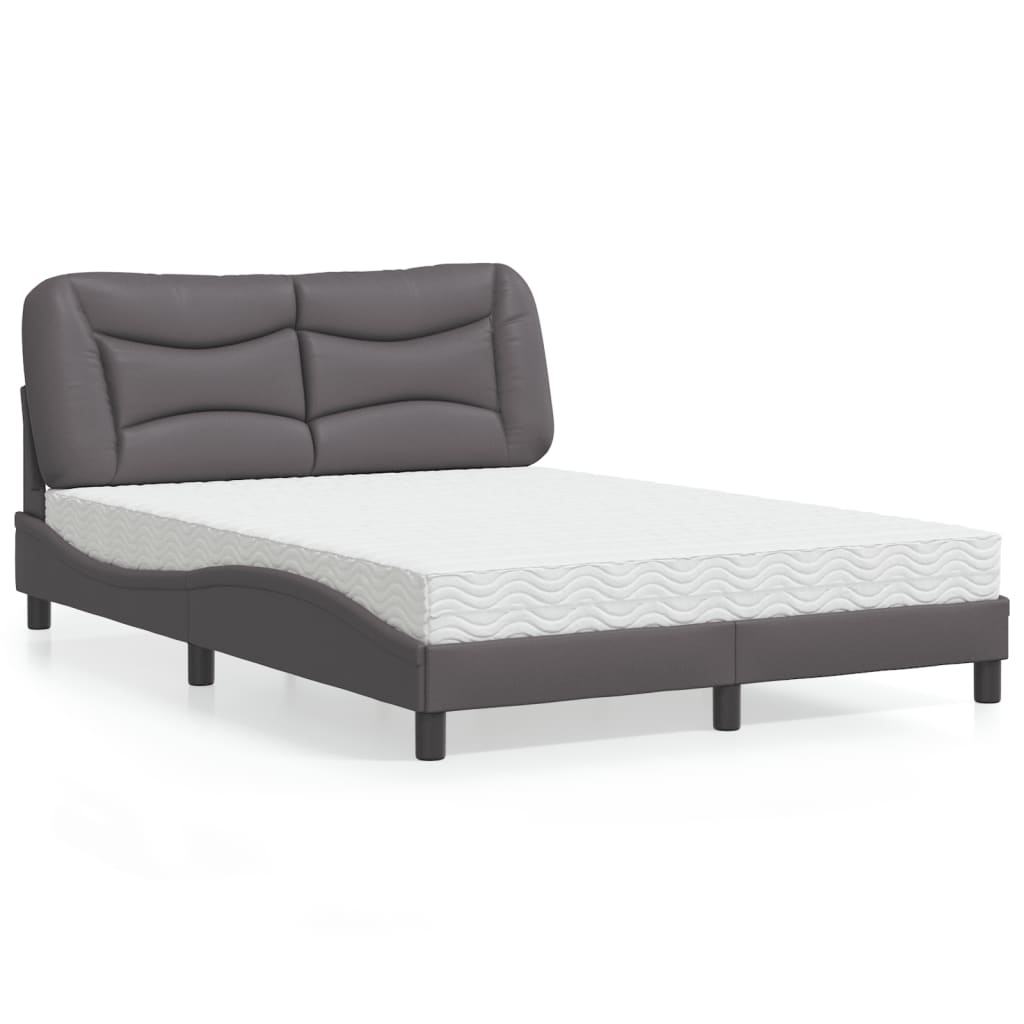 Bed with Mattress "Hvar" Grey 140x200 cm Faux Leather