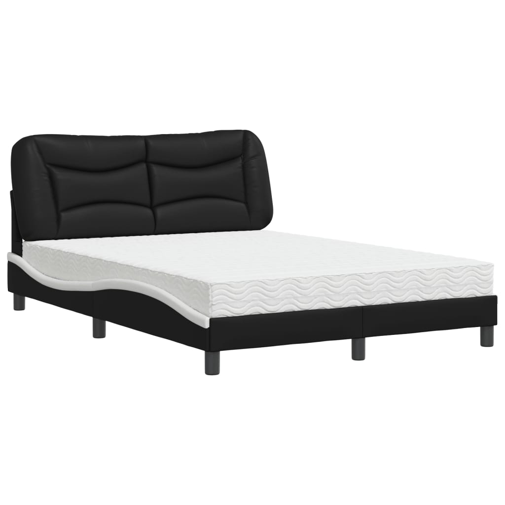 Bed with Mattress "Hvar" Black and White 140x200 cm Faux Leather