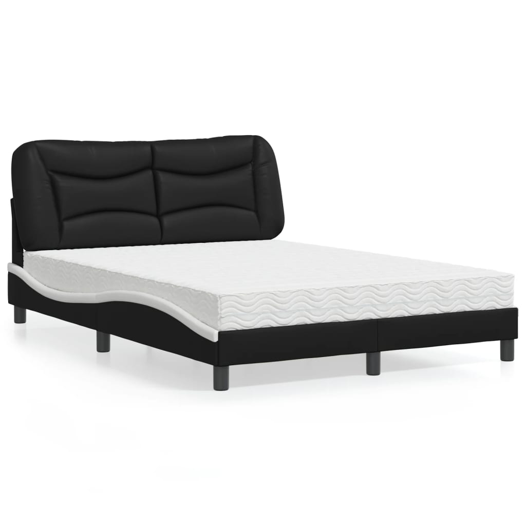 Bed with Mattress "Hvar" Black and White 140x200 cm Faux Leather