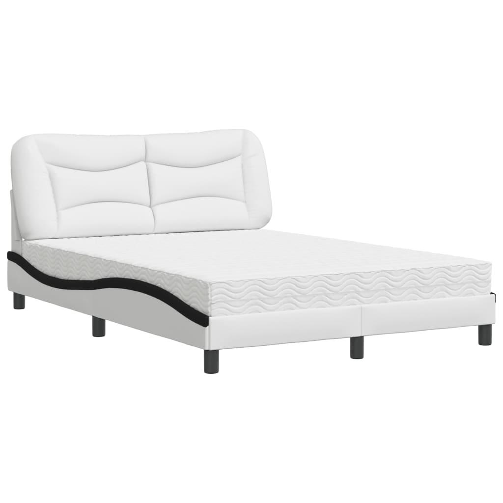 Bed with Mattress "Hvar" White and Black 140x200 cm Faux Leather