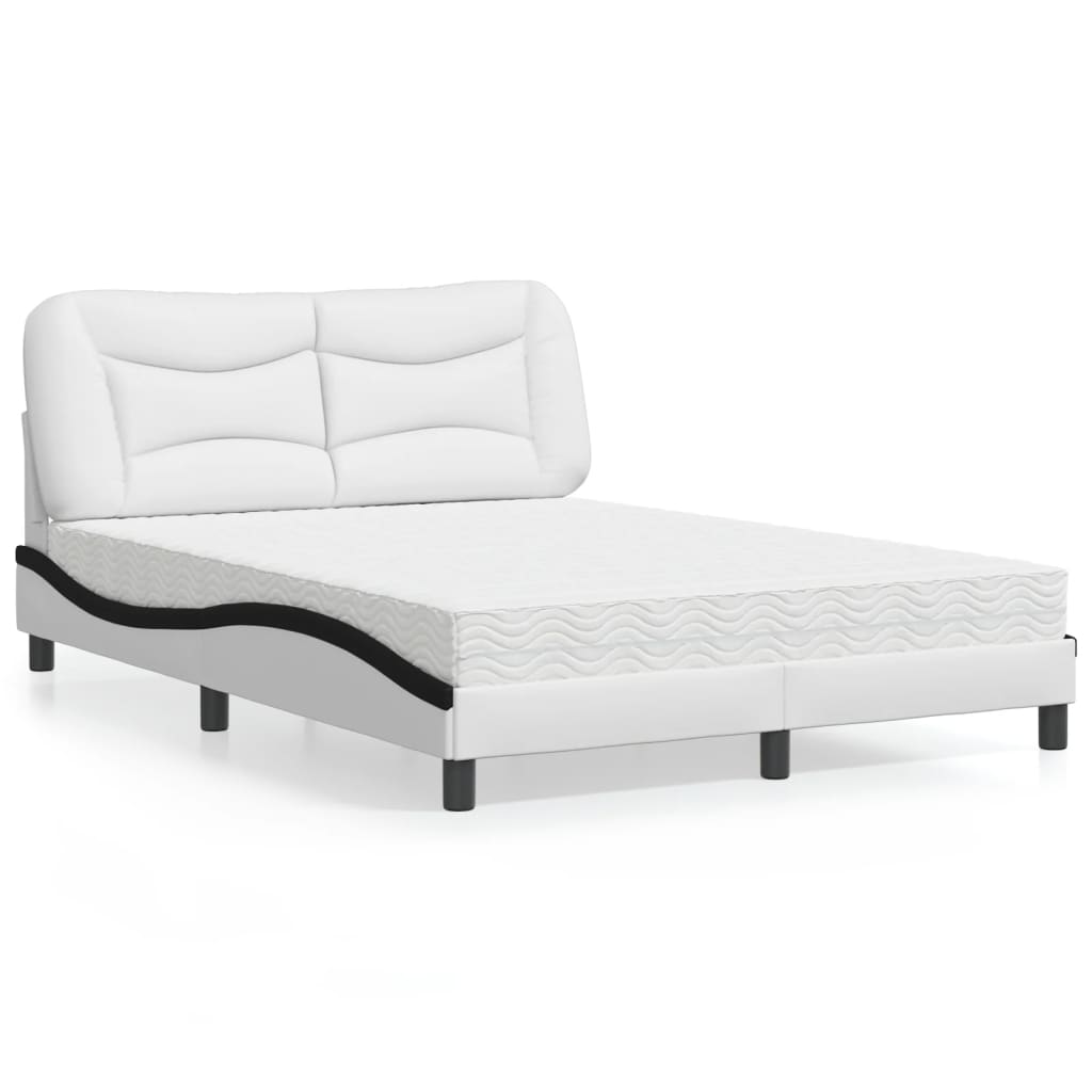 Bed with Mattress "Hvar" White and Black 140x200 cm Faux Leather