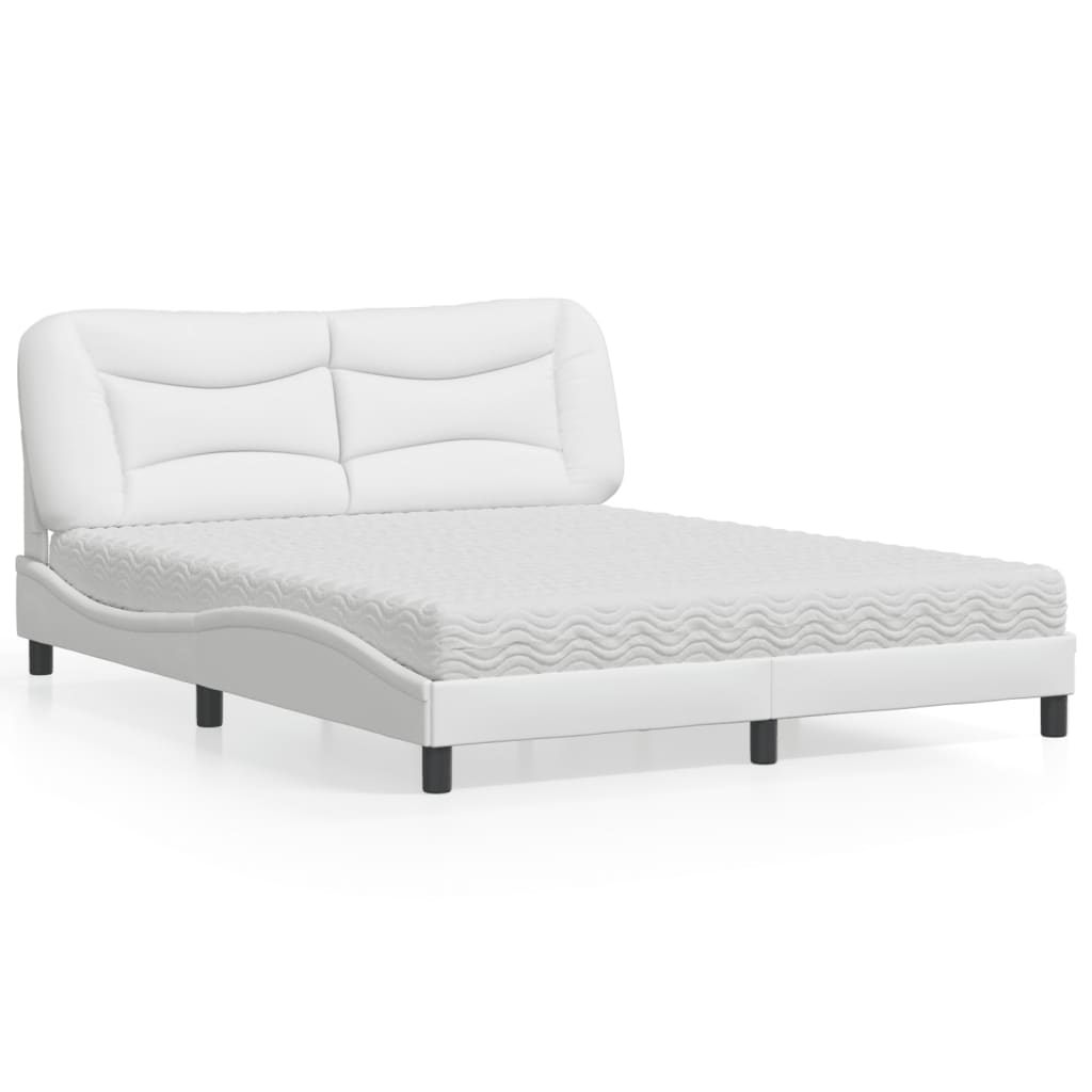 Bed with Mattress "Hvar" White 160x200 cm Faux Leather