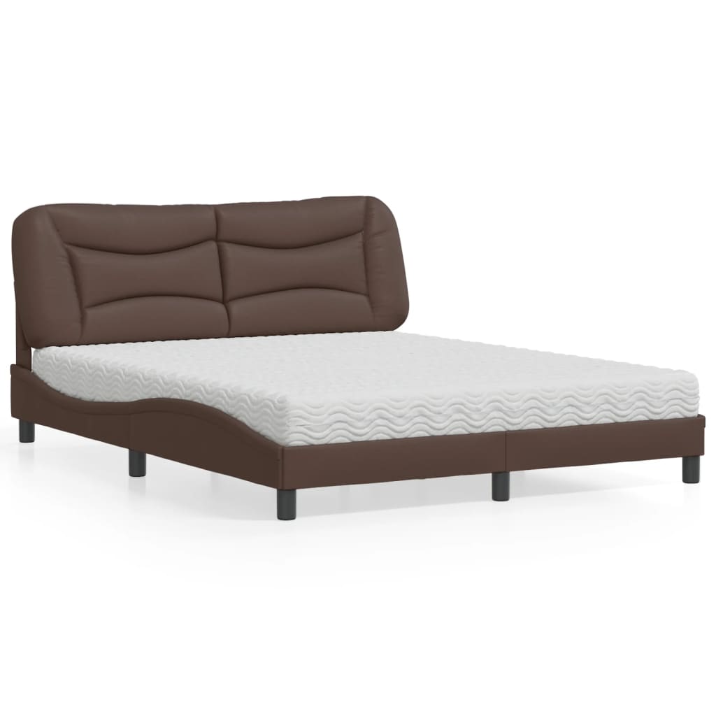 Bed with Mattress "Hvar" Brown 160x200 cm Faux Leather