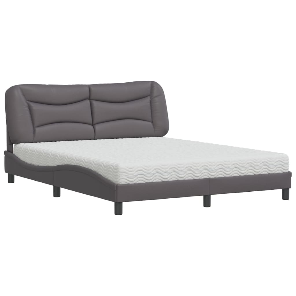 Bed with Mattress "Hvar" Grey 160x200 cm Faux Leather