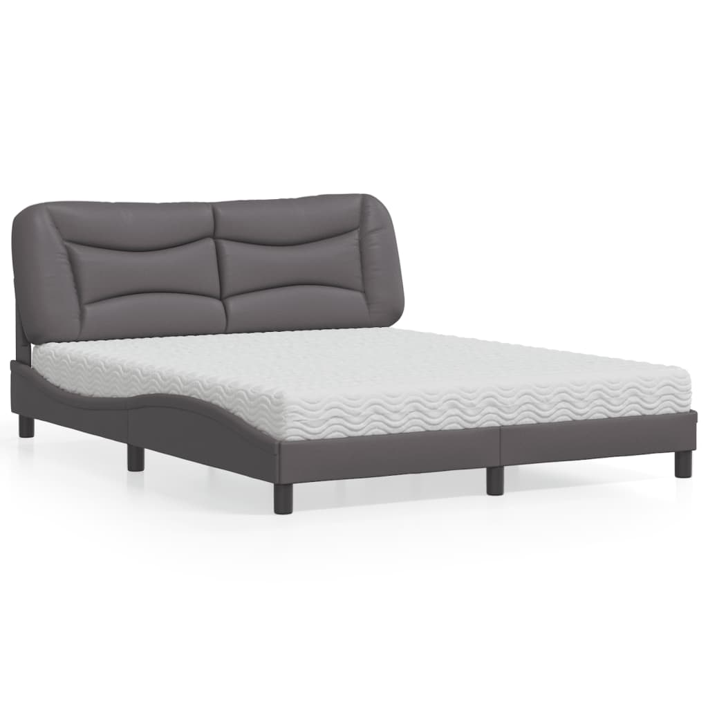 Bed with Mattress "Hvar" Grey 160x200 cm Faux Leather