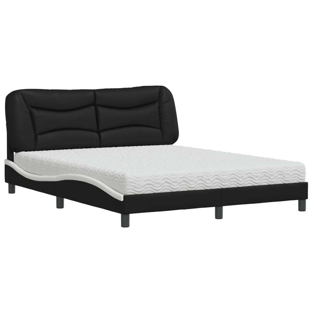 Bed with Mattress "Hvar" Black and White 160x200 cm Faux Leather