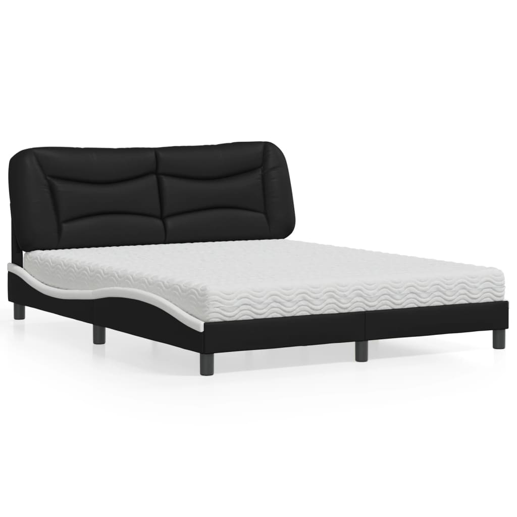 Bed with Mattress "Hvar" Black and White 160x200 cm Faux Leather