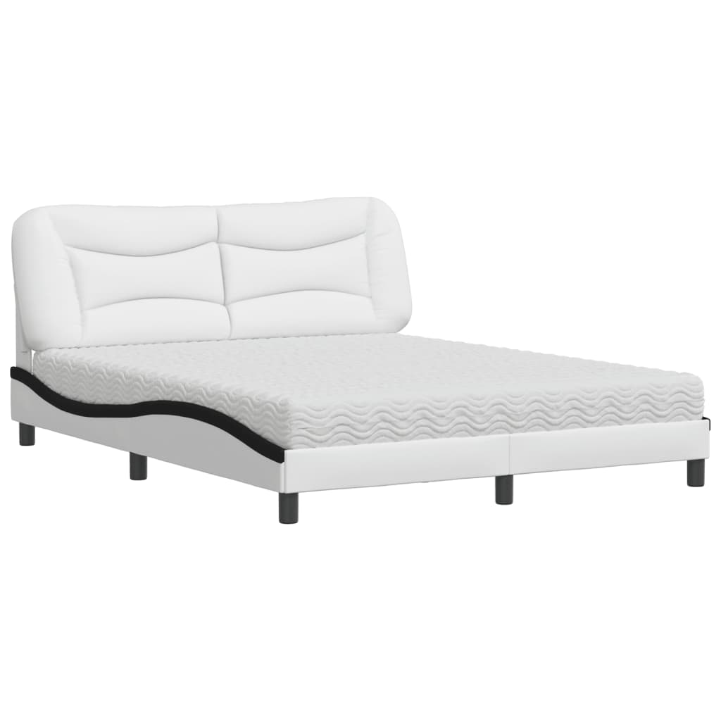 Bed with Mattress "Hvar" White and Black 160x200 cm Faux Leather