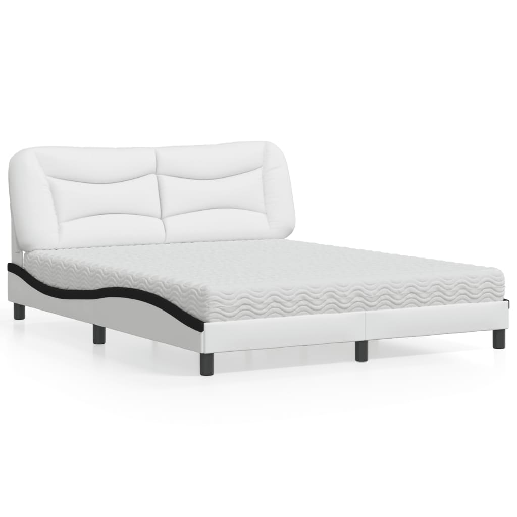 Bed with Mattress "Hvar" White and Black 160x200 cm Faux Leather
