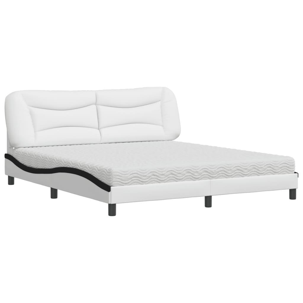 Bed with Mattress "Hvar" White and Black 180x200 cm Faux Leather