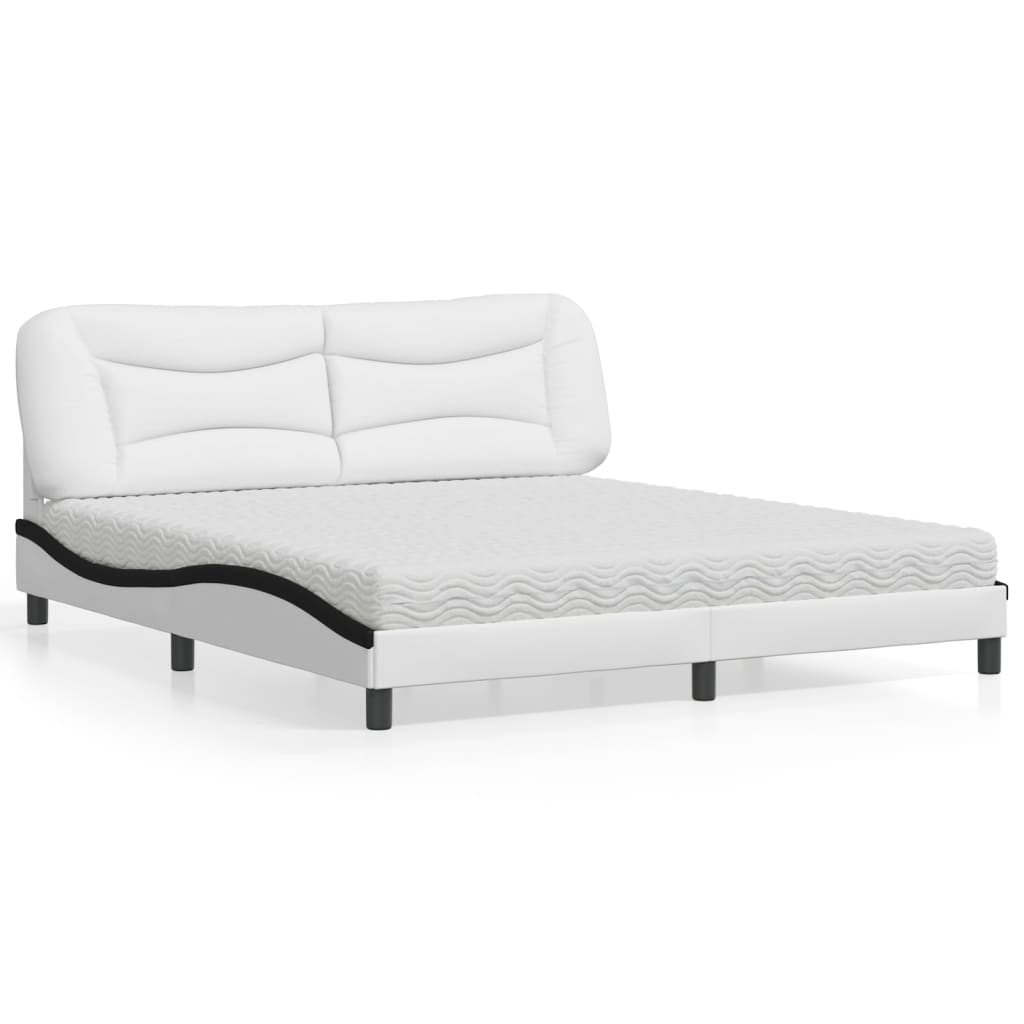 Bed with Mattress "Hvar" White and Black 180x200 cm Faux Leather
