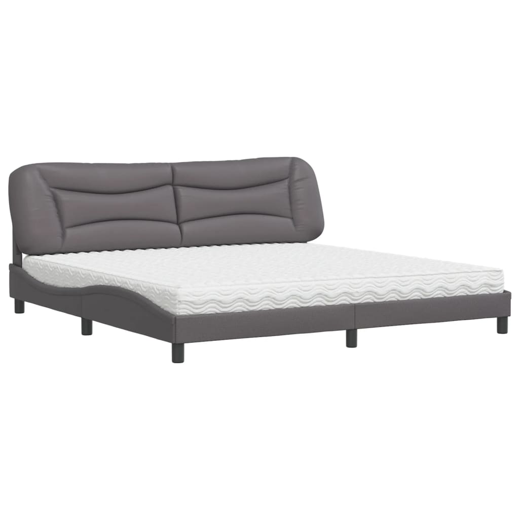 Bed with Mattress "Hvar" Grey 200x200 cm Faux Leather
