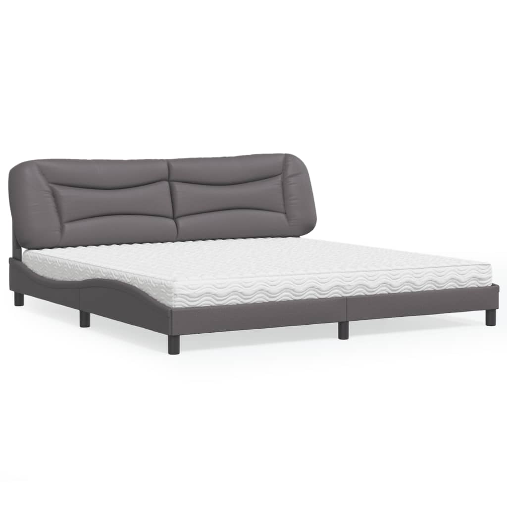 Bed with Mattress "Hvar" Grey 200x200 cm Faux Leather