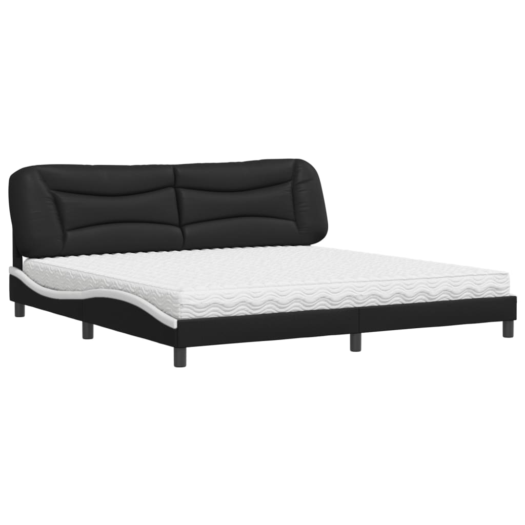 Bed with Mattress "Hvar" Black and White 200x200 cm Faux Leather