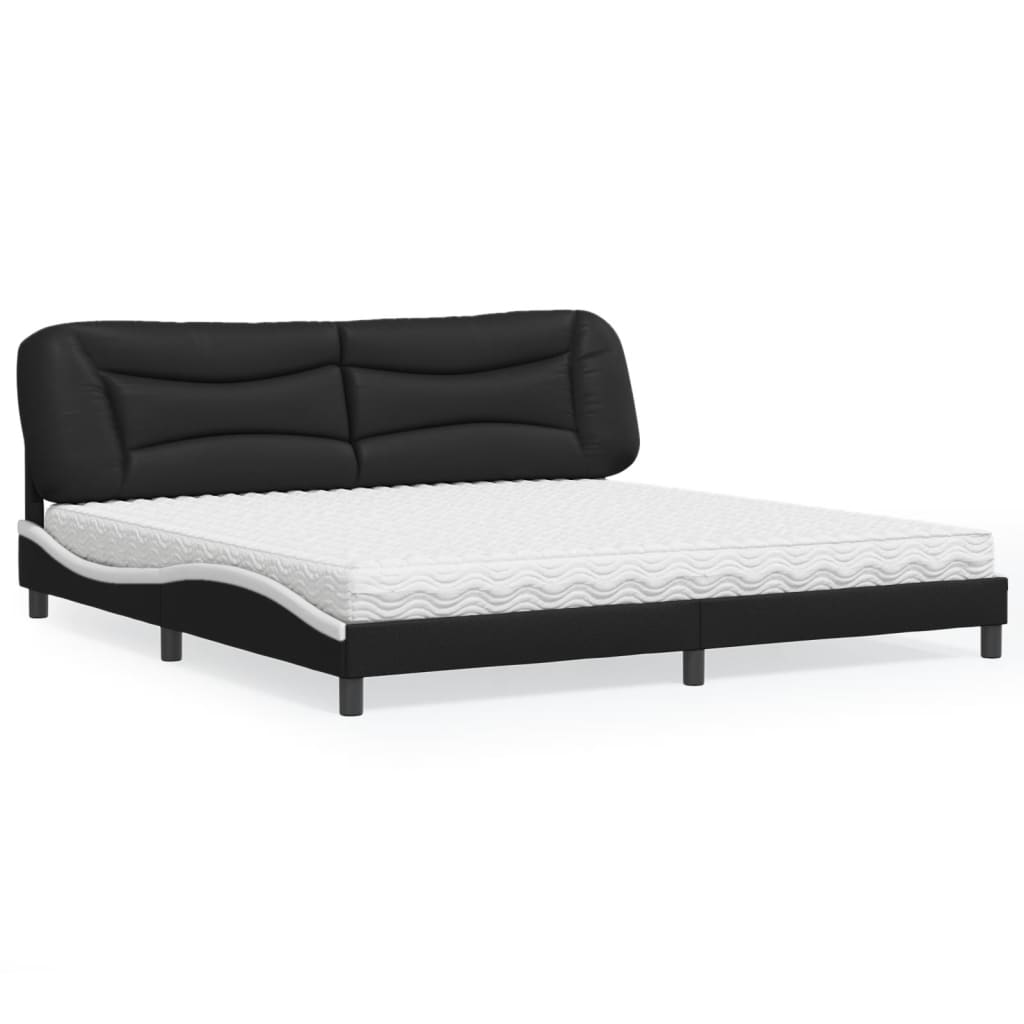 Bed with Mattress "Hvar" Black and White 200x200 cm Faux Leather