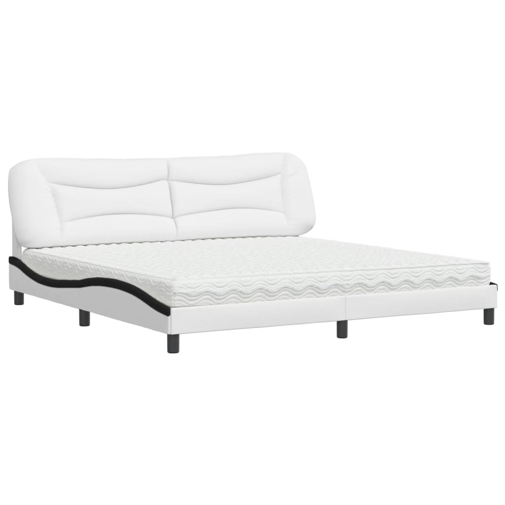 Bed with Mattress "Hvar" White and Black 200x200 cm Faux Leather