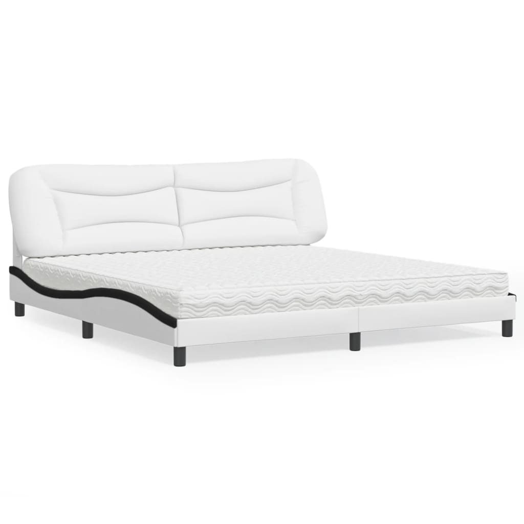 Bed with Mattress "Hvar" White and Black 200x200 cm Faux Leather