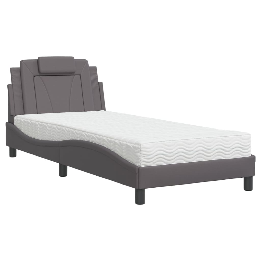 Bed "Viana" with Mattress Grey 90x190 cm Faux Leather
