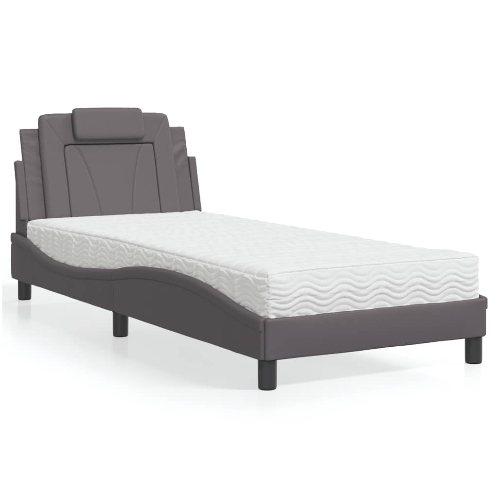 Bed "Viana" with Mattress Grey 90x190 cm Faux Leather