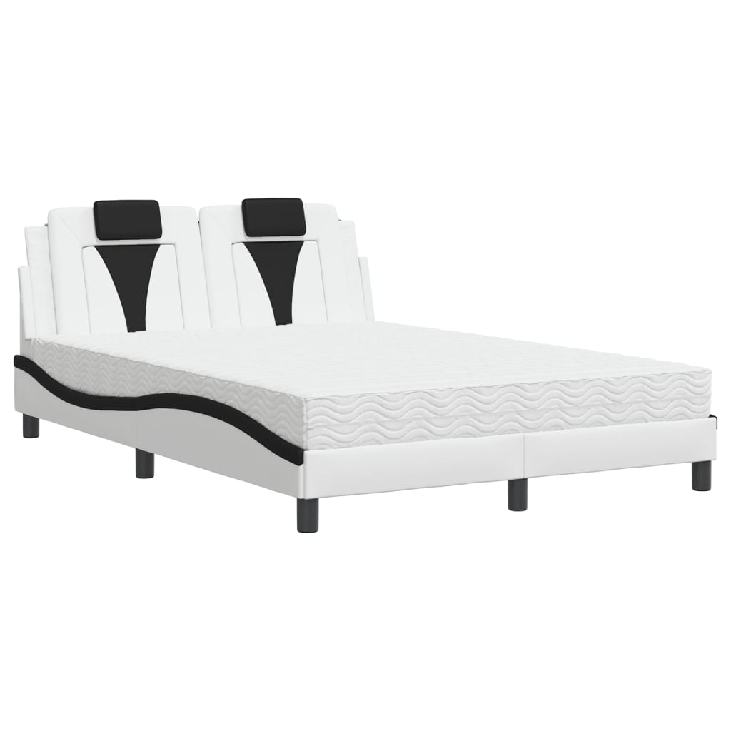 Bed "Viana" with Mattress White and Black 140x190 cm Faux Leather