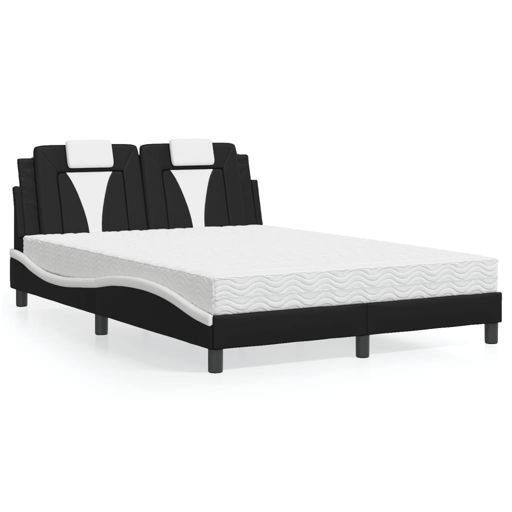 Bed "Viana" with Mattress Black and White 140x200 cm Faux Leather