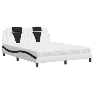 Bed "Viana" with Mattress White and Black 160x200 cm Faux Leather