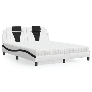 Bed "Viana" with Mattress White and Black 160x200 cm Faux Leather