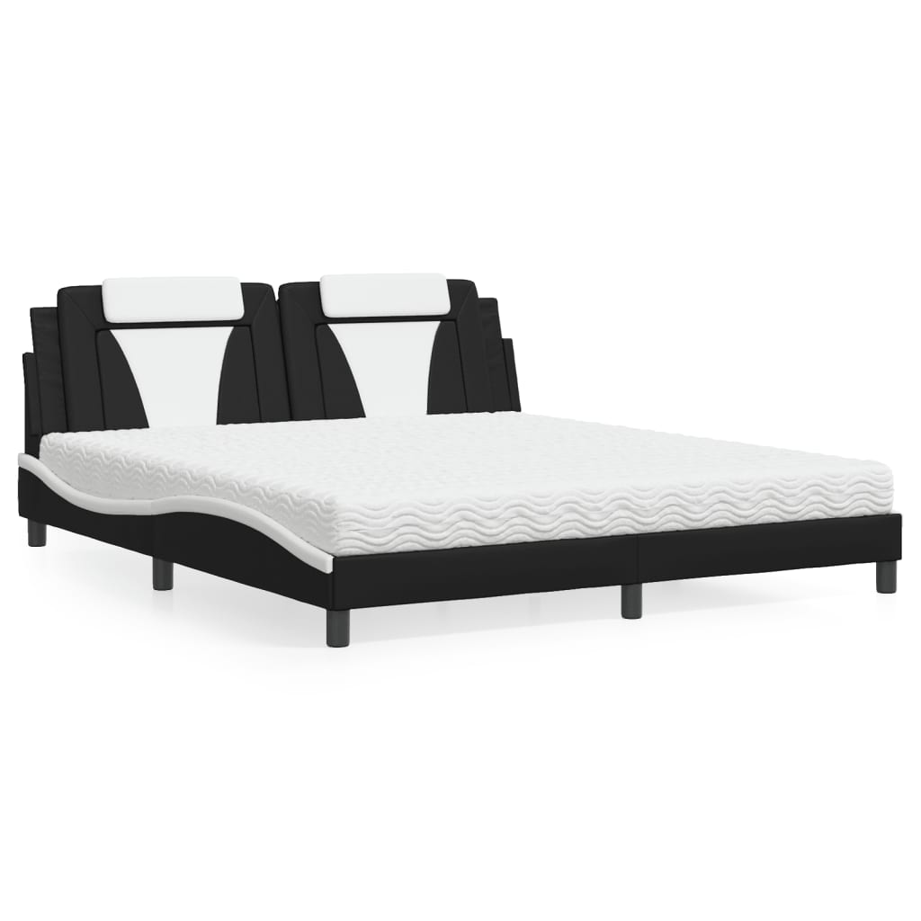 Bed "Viana" with Mattress Black and White 180x200 cm Faux Leather