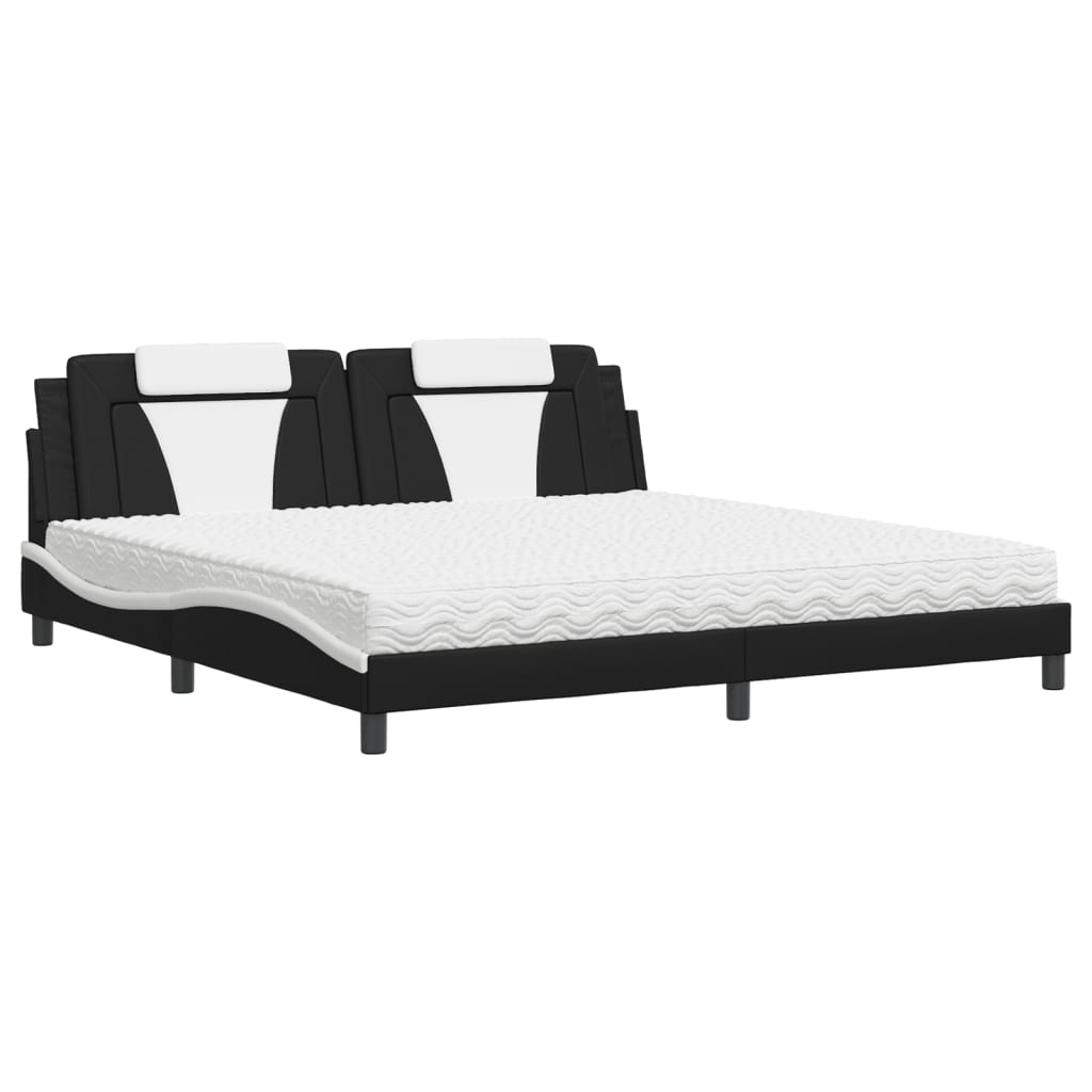 Bed "Viana" with Mattress Black and White 200x200 cm Faux Leather