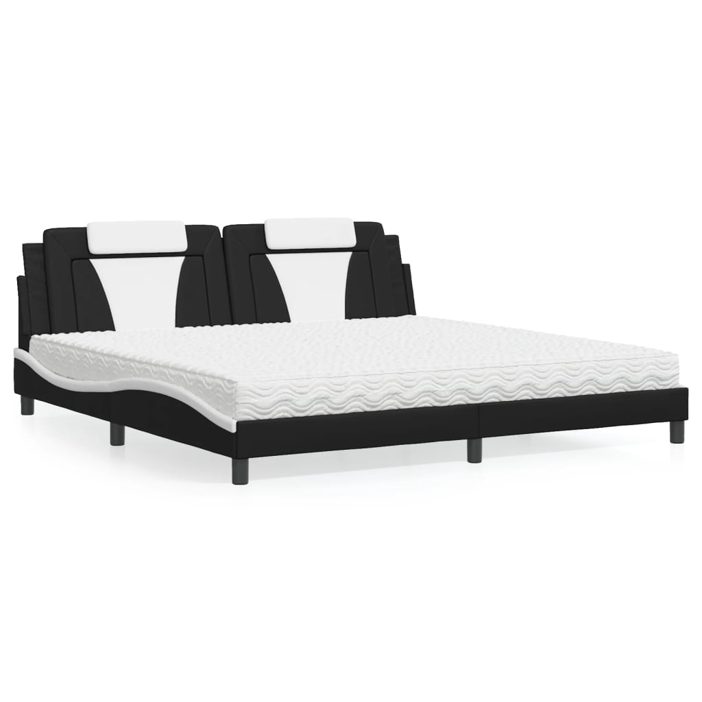 Bed "Viana" with Mattress Black and White 200x200 cm Faux Leather