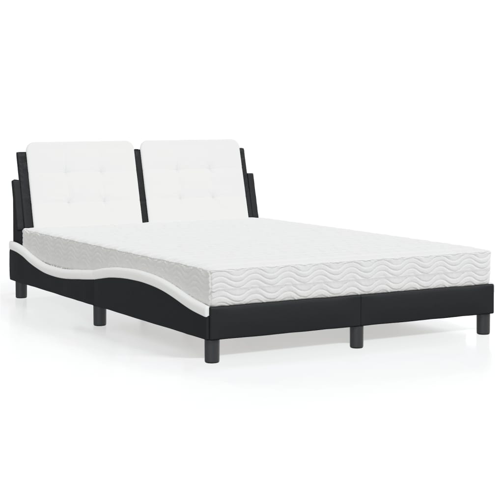 Bed with Mattress "Zadar" Black and White 140x200 cm Faux Leather