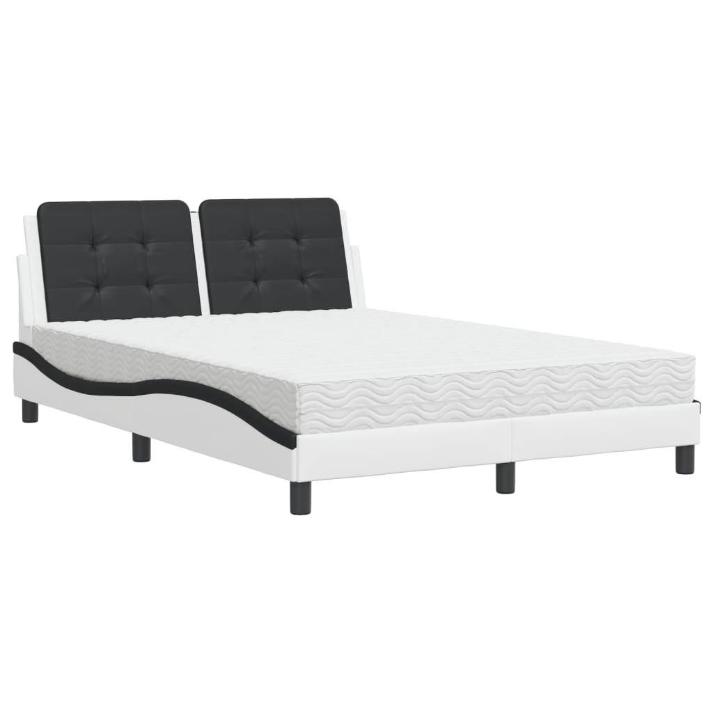 Bed with Mattress "Zadar" White and Black 140x200 cm Faux Leather