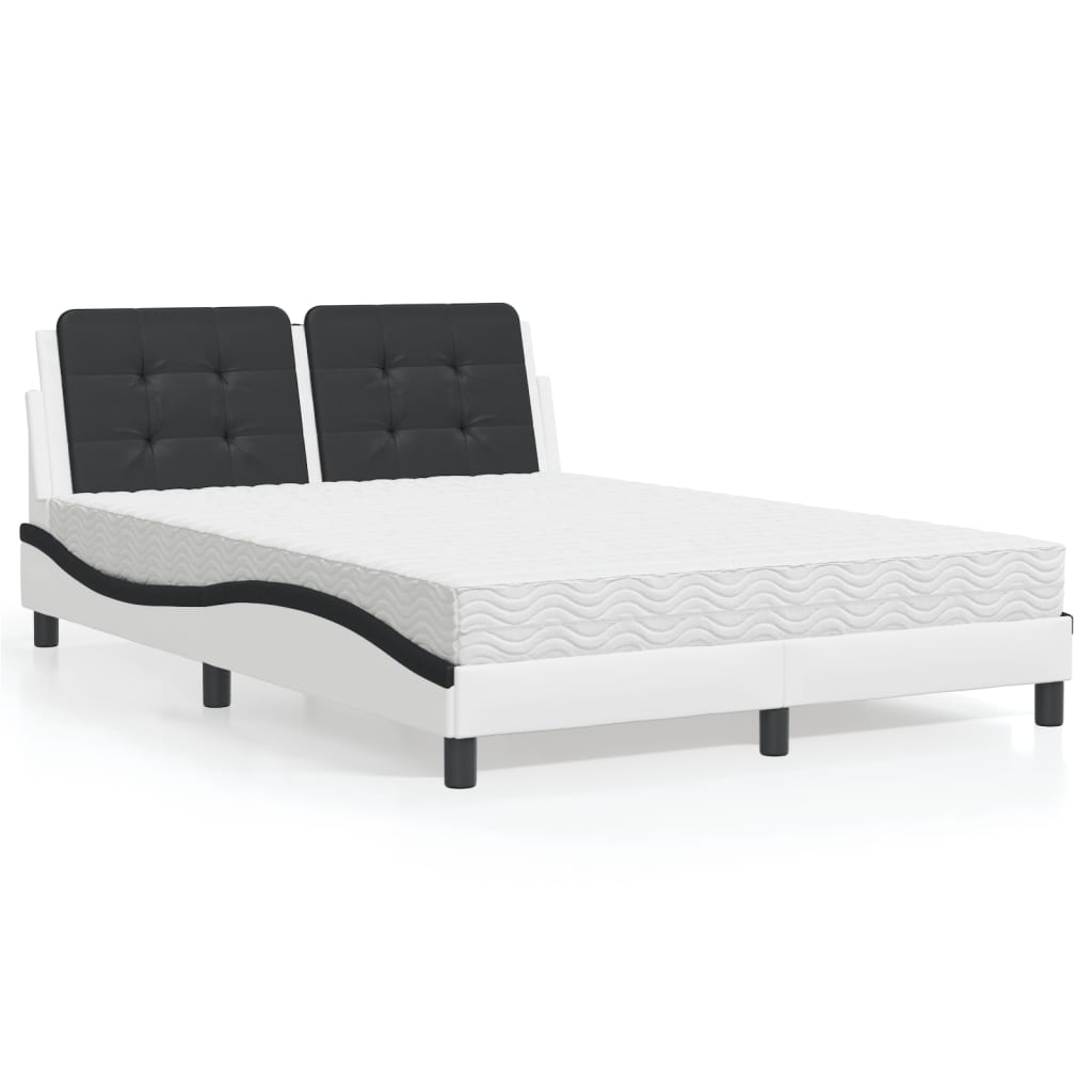 Bed with Mattress "Zadar" White and Black 140x200 cm Faux Leather
