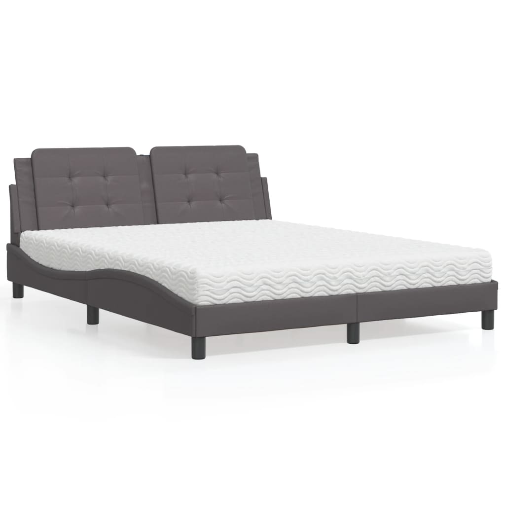 Bed with Mattress "Zadar" Grey 160x200 cm Faux Leather