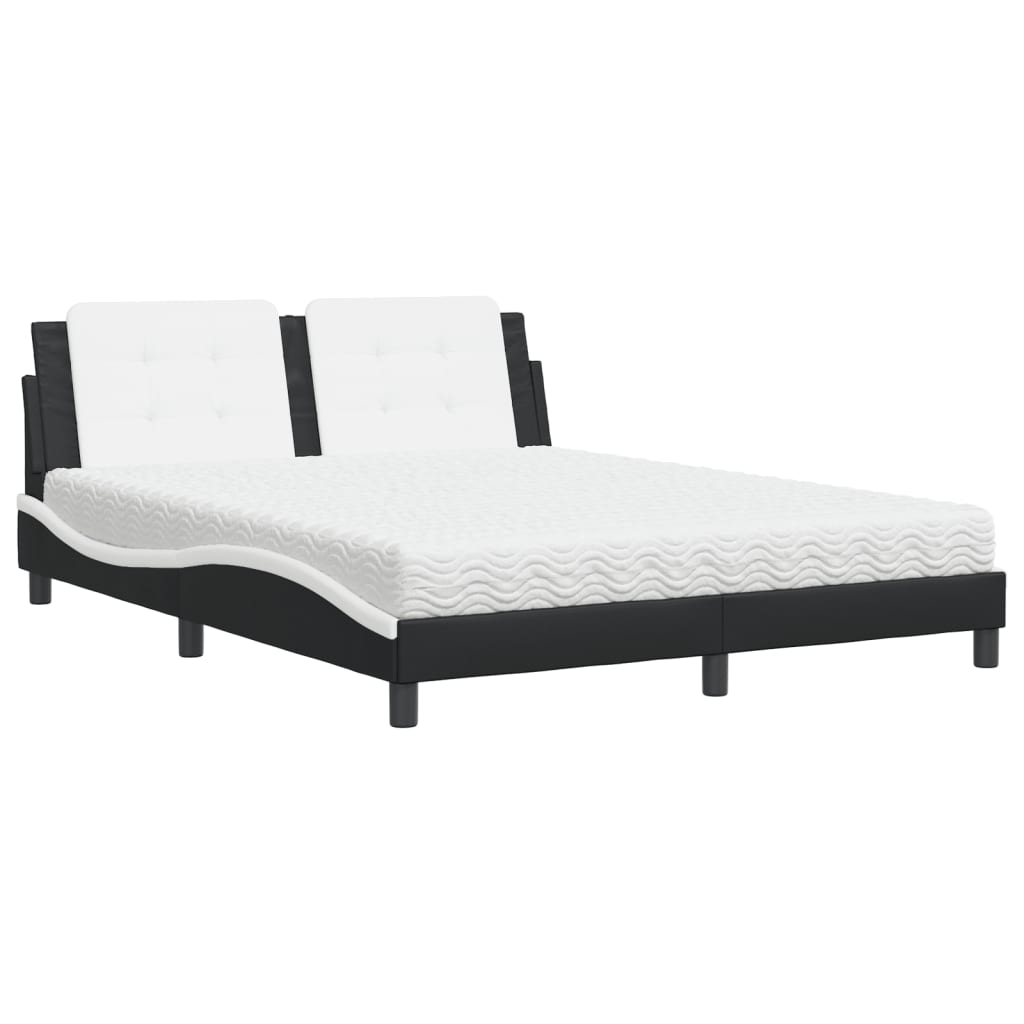Bed with Mattress "Zadar" Black and White 160x200 cm Faux Leather